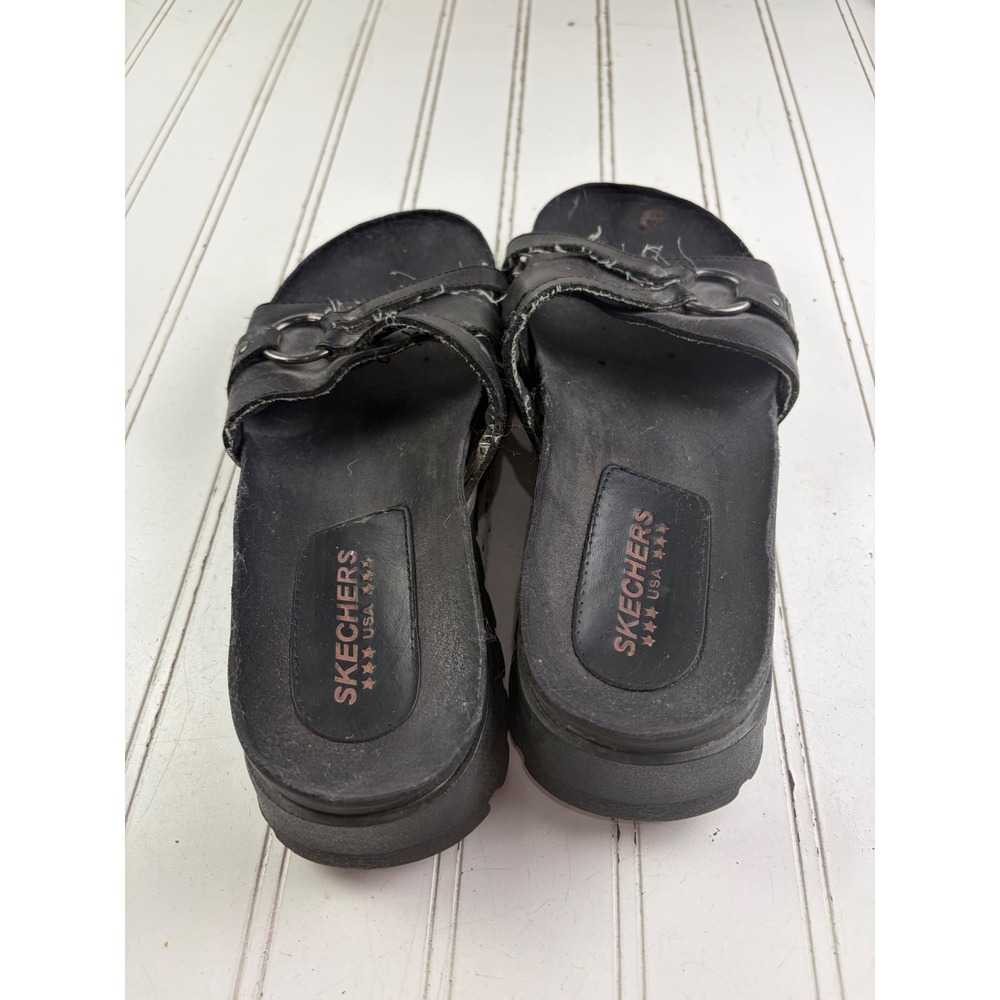 Skechers Vintage Y2K Black Leather Platform Slide Sandals Women's Size 7 - Picture 5 of 11